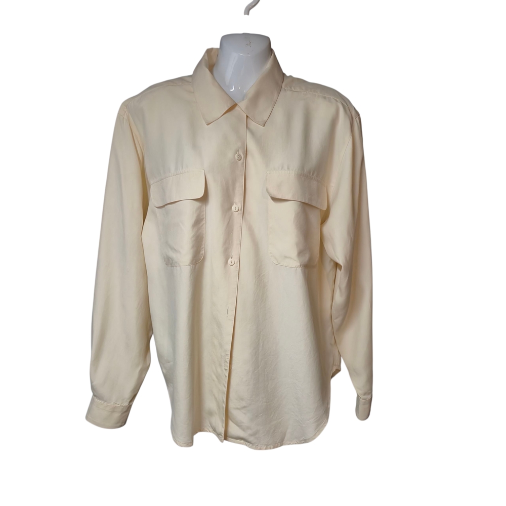 Vintage Eatons Petite Women's Cream Pale Yellow Blouse Button Up Collared